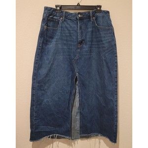 Old Navy High Rise Secret Smooth Pockets Denim Jean Long Maxi Skirt Women Sz 16